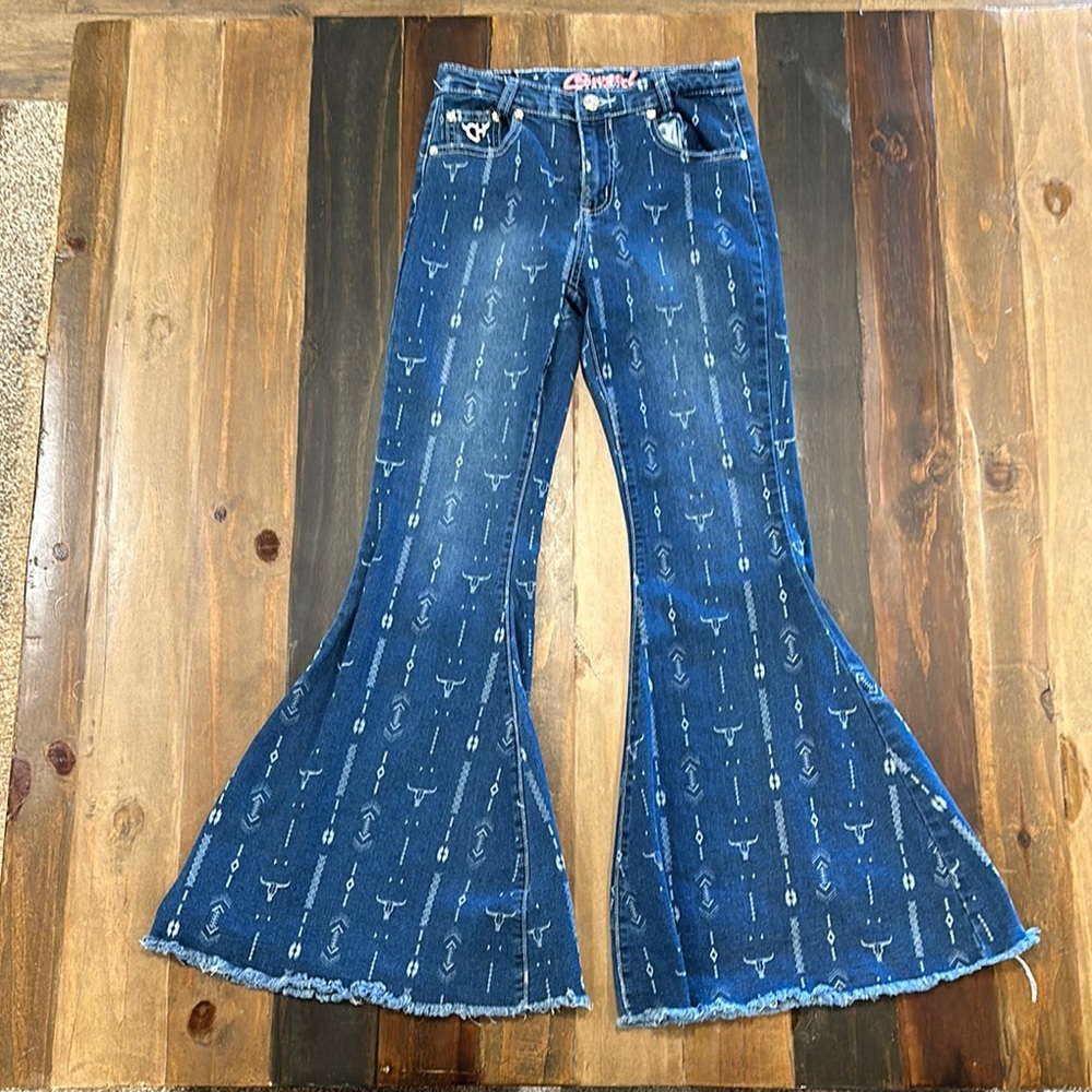 Girl's Blue Flared Jeans- Cowgirl Hardware